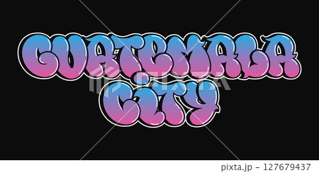A colorful bubble font spells out Guatemala City in a vibrant design. 127679437
