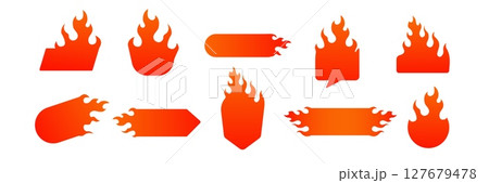 Collection of red and orange flame icons with different shapes and fun designs 127679478