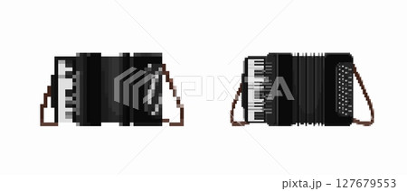 Black accordion with keyboard and buttons on each side for musical performance 127679553
