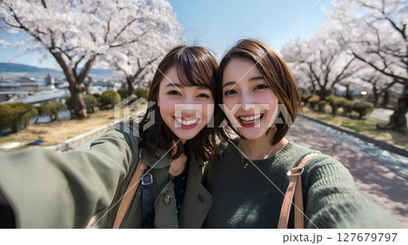 花見に来た二人の女性2人 127679797