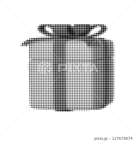 Halftone gift box vector illustration, perfect for holiday designs, marketing materials, and festive promotions. Use for Christmas, birthdays, and celebrations in trendy monochrome style. 127679874