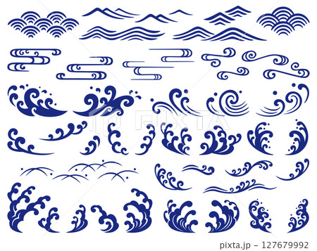 紺色の和風の波の飾りセット 127679992