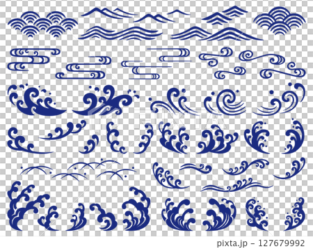 Navy blue Japanese style wave decoration set 127679992