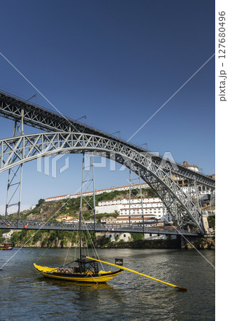 Dom Luis I bridge iconic landmark and riverside in Porto Portugal Dom Luis I bridge iconic landmark and riverside in Porto Portugal 127680496