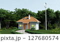Wind generator near the house, 3D illustration 127680574