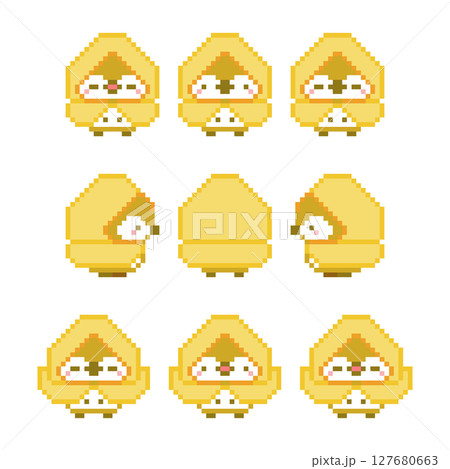 黄色のレインコートとフクロウのドット絵 127680663