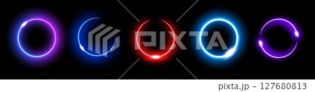Vibrant neon circles showcasing glowing tech energy with futuristic lighting and dynamic styles 127680813