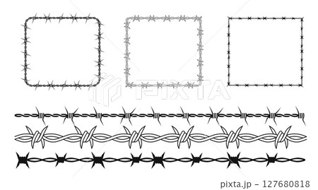 Wire and barbed frame: various square and line configurations for security and defense 127680818