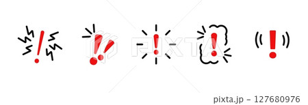 Exclamation marks in various shapes signal alerts and warnings with visual urgency 127680976