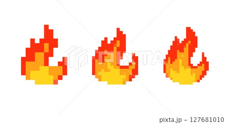 Mosaic pixel flames depicting classic 8 bit style in retro fire icon collection 127681010