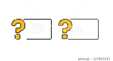 Mosaic pixel icons with yellow question marks in outlined boxes 127681015