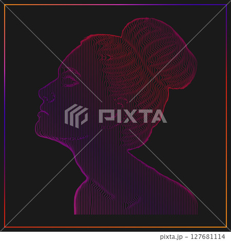 Creative gradient silhouette of a girl. Template for interior, print, decoration and creative idea Creative gradient silhouette of a girl. Template for interior, print, decoration and creative idea 127681114