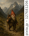 Gnome hiking in the mountains  127681206