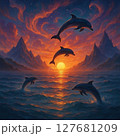 Dolphins at sunset 127681209