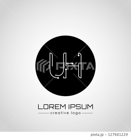 The creative logo is the letter U and H. A design element of a logo, business card, corporate sign or monogram. The idea of a thematic design The creative logo is the letter U and H. A design element of a logo, business card, corporate sign or monogram. The idea of a thematic design 127681229