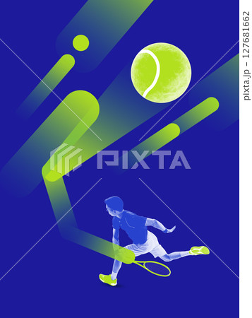 One idea sparks another. Blue and neon green abstract tennis player hitting ball in motion One idea sparks another. Blue and neon green abstract tennis player hitting ball in motion 127681662
