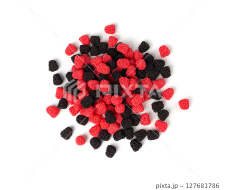 Gummy berries, chewy raspberries or jelly blackberries, gelatin candies fruit marmalade Gummy berries, chewy raspberries or jelly blackberries, gelatin candies fruit marmalade 127681786