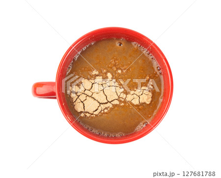 Maca powder drink isolated, dry Peruvian ginseng beverage, powder in water, ground ayak willku tea 127681788