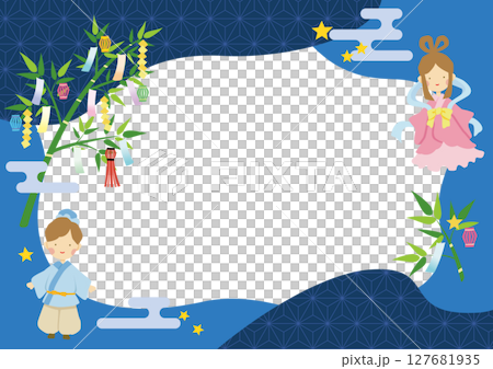 和モダンな七夕フレーム横	 127681935