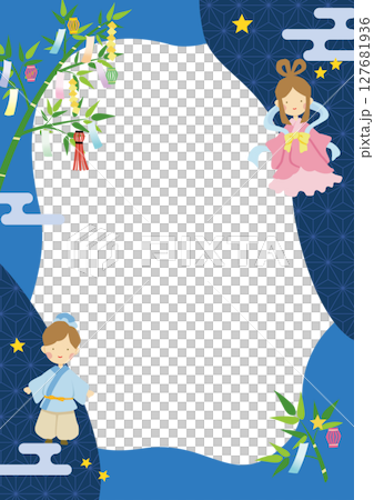 和モダンな七夕フレーム縦 127681936