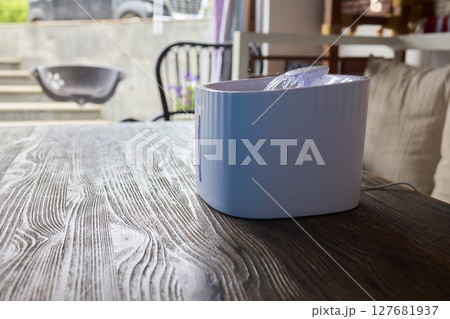 A Playful Ginger Cat at a Water Fountain Captivates with Its Adorable and Curious Nature 127681937