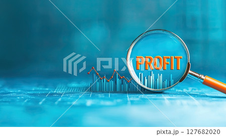 Business profit analysis concept with magnifier examining upward trending financial data Business profit analysis concept with magnifier examining upward trending financial data 127682020
