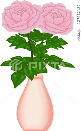 Beautiful idea and style of pink roses in the pink ceramic vase for decorate home or flower shop. Beautiful idea and style of pink roses in the pink ceramic vase for decorate home or flower shop. 127682129