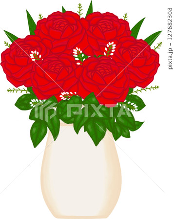 Beautiful idea and style of red roses in the creamy ceramic vase for decorate home or flower shop. 127682308