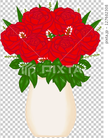 Beautiful idea and style of red roses in the creamy ceramic vase for decorate home or flower shop. 127682308