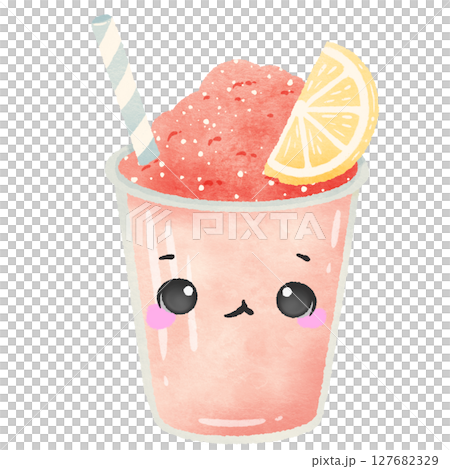 Cute Kawaii Strawberry slushies with a lemon slice with cute face Summer Dessert Illustration with Straw Watercolor Style for Kids Stickers Sublimation Greeting Cards and Digital Planners Cute Kawaii Strawberry slushies with a lemon slice with cute face Summer Dessert Illustration with Straw Watercolor Style for Kids Stickers Sublimation Greeting Cards and Digital Planners 127682329