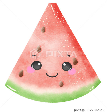 Cute Kawaii a refreshing slice of watermelon with cute face Summer Dessert Illustration with Straw Watercolor Style for Kids Stickers Sublimation Greeting Cards and Digital Planners Cute Kawaii a refreshing slice of watermelon with cute face Summer Dessert Illustration with Straw Watercolor Style for Kids Stickers Sublimation Greeting Cards and Digital Planners 127682342