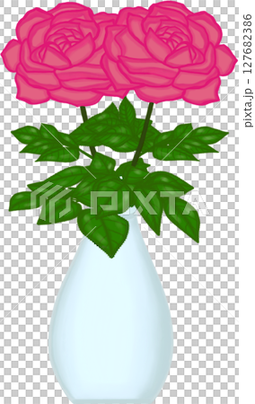 Beautiful idea and style of pink roses with green leaves in the blue ceramic vase for decorate home or flower shop. Beautiful idea and style of pink roses with green leaves in the blue ceramic vase for decorate home or flower shop. 127682386