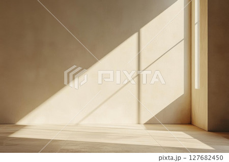 Sunlight Streams Through Window Illuminating Empty Room With Minimalist Concept 127682450