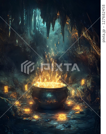 magic light in a pot on the fire magic light in a pot on the fire 127682458