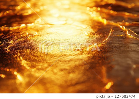 Golden Light Shines on Water Surface, Creating a Dreamy and Abstract Scenery Golden Light Shines on Water Surface, Creating a Dreamy and Abstract Scenery 127682474
