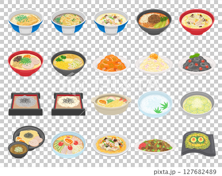 A set of various noodle dishes illustrations 127682489