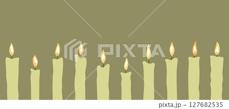 Candles frame with copy space. Church candles background. Religion and Christianity. Candles row on a grey background. A set of candle illustration. Remembrance or religious background. Meditation. 127682535