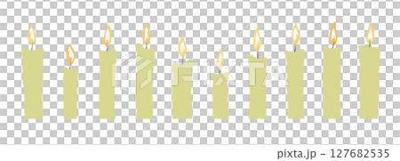 Candles frame with copy space. Church candles background. Religion and Christianity. Candles row on a grey background. A set of candle illustration. Remembrance or religious background. Meditation. 127682535