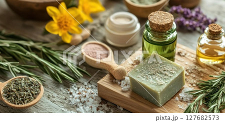 Create Your Natural Spa Day, Handmade Soaps, Essential Oils And Dried Herbs Create Your Natural Spa Day, Handmade Soaps, Essential Oils And Dried Herbs 127682573