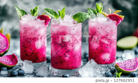 Enjoy Refreshing dragon fruit cooler and vibrant summer flavors in every sip 127682951