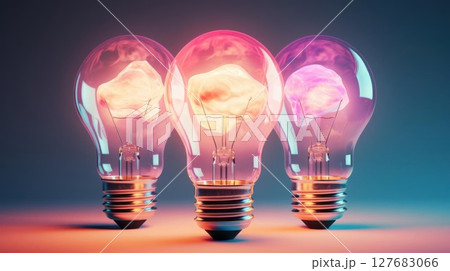 Ideas ignite, conceptual bulbs glowing with creativity and innovation theme. 127683066