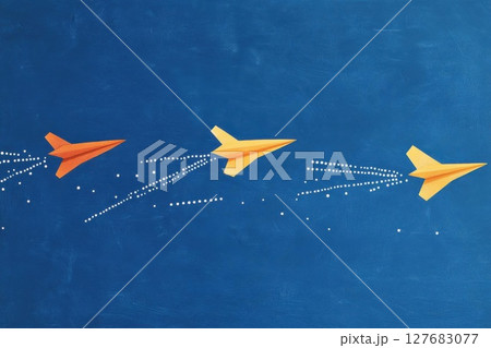 paper airplanes soar, symbolizing ambition with flight theme 127683077