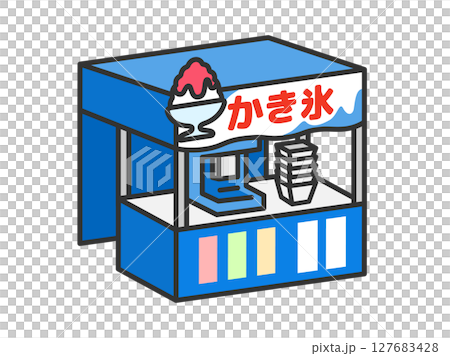 かき氷の、お祭り屋台（線画カラー）のイラスト 127683428