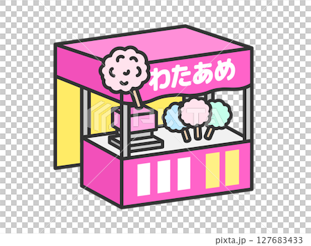 わたあめの、お祭り屋台（線画カラー）のイラスト 127683433