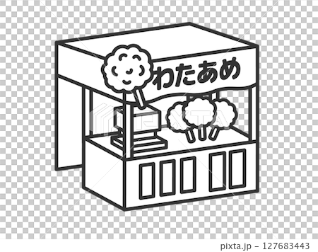 Illustration of a cotton candy festival stall (line drawing) 127683443