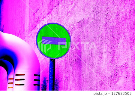 Red traffic sign traffic is prohibited on gray concrete. Movement Prohibition. 127683503