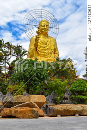 Golden Statue of Sakyamuni Buddha at Van Hanh Pagoda in Da Lat, Vietnam 127683632