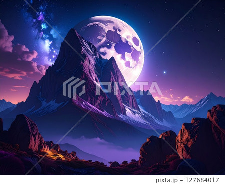 月光に照らされる北鎌尾根の月 127684017