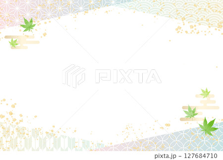 夏 お中元 暑中見舞い 水色 和柄 背景 フレーム	 127684710