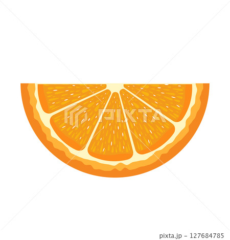 Juicy Orange Slice Vector Illustration. This vector illustration features a detailed half slice of a juicy orange. The design showcases a realistic cross-section of the fruit. 127684785